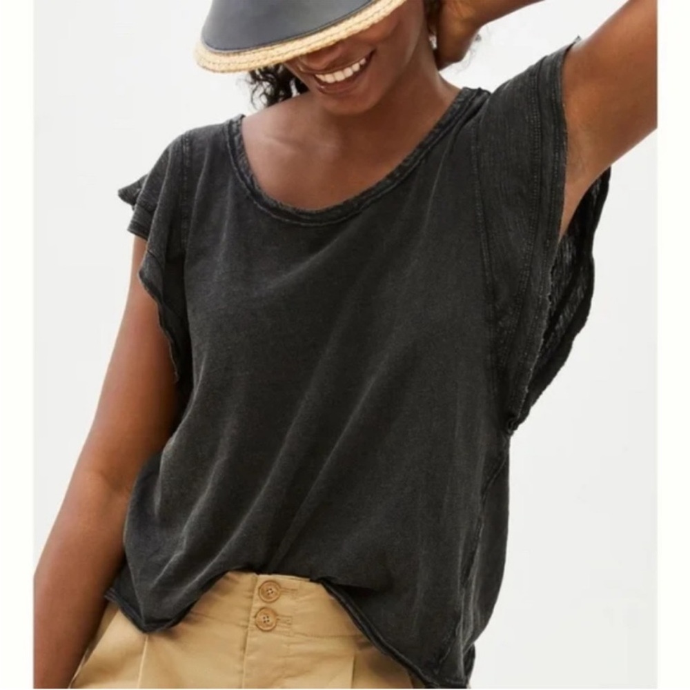 Anthropologie Daily Practice Feminine Ruffle Top in Grey size XS